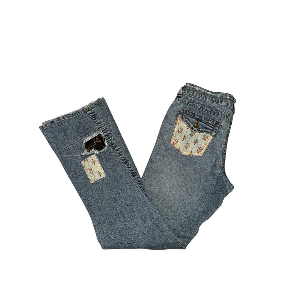 Cach Y2k Patchwork Bootcut Jeans Distressed Tapes… - image 3